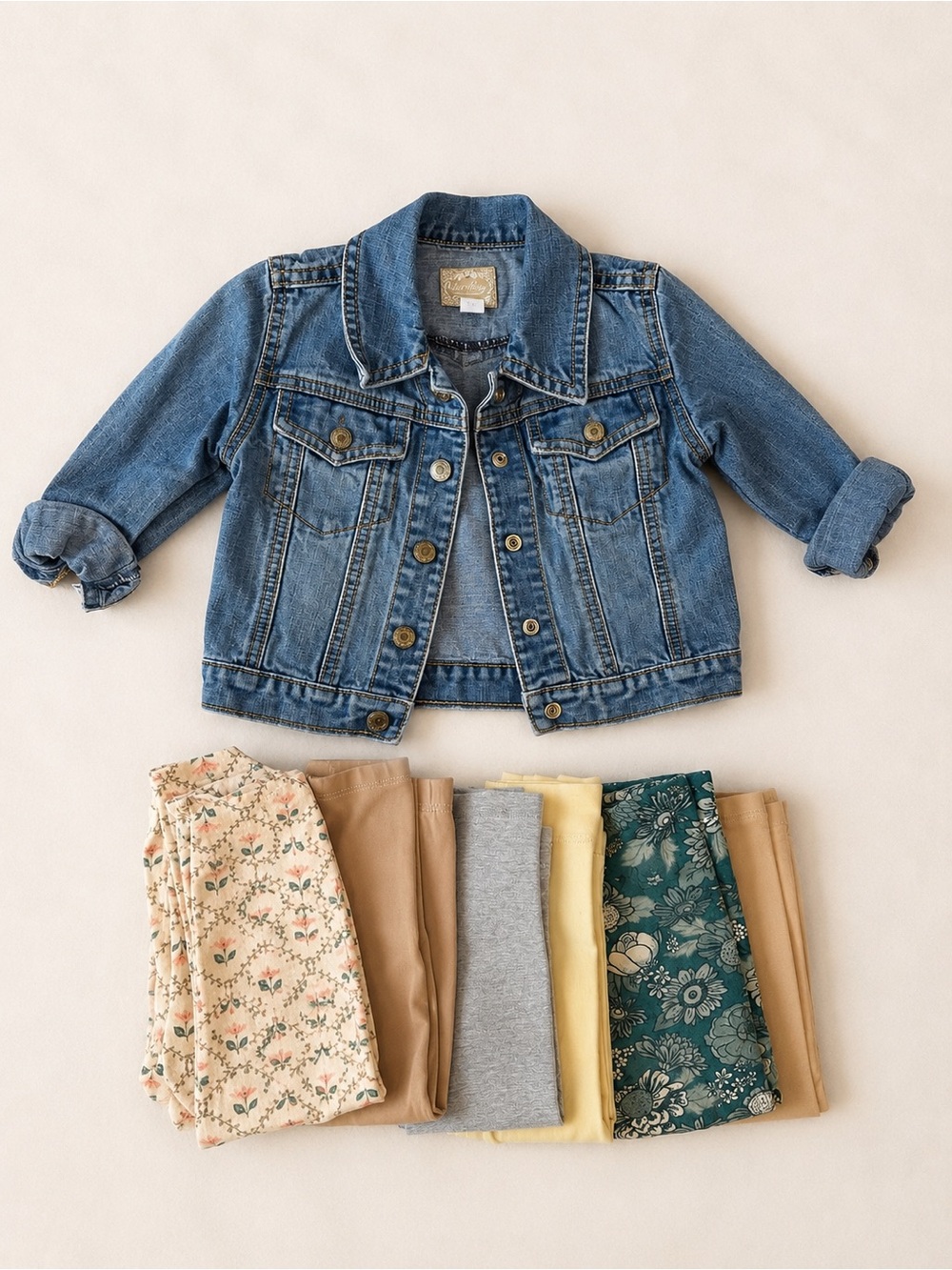 2T Toddler Girl Clothing Lot / Blue Denim Jacket  and spring leggings / floral